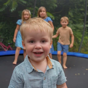 My four oldest kids on a trampoline